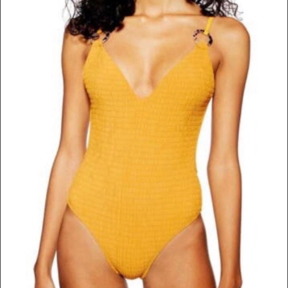 TOPSHOP New Shirred Ring Plunge Swimsuit